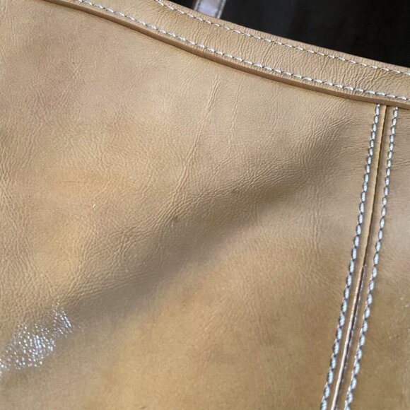 Coach Tan Patent Leather East West Gallery Shoulder Tote Purse Glossy Silver - Picture 6 of 8